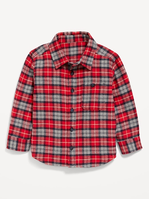 View large product image 1 of 1. Cozy Long-Sleeve Plaid Pocket Shirt for Toddler Boys