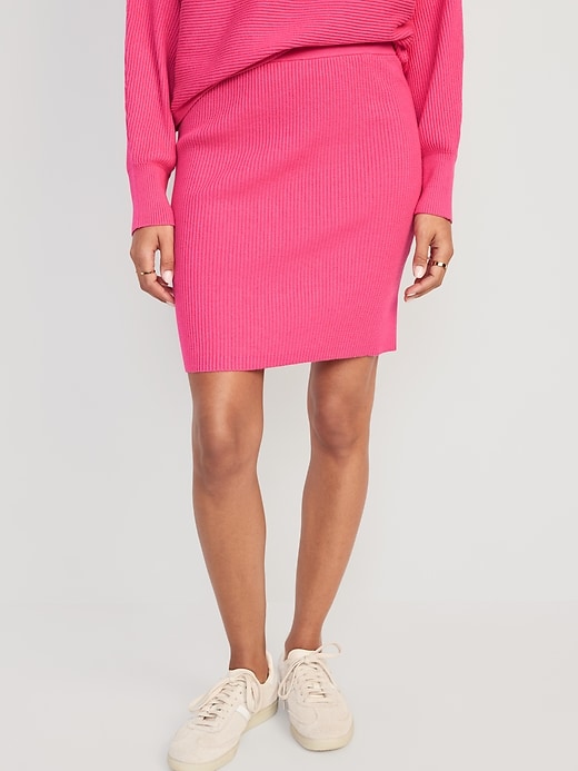 Image number 1 showing, High-Waisted Rib-Knit Mini Skirt