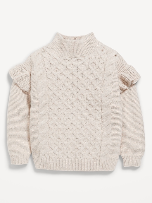 View large product image 1 of 3. Mock-Neck Ruffle-Trim Cable-Knit Sweater for Toddler Girls