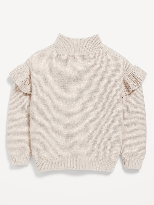 View large product image 2 of 3. Mock-Neck Ruffle-Trim Cable-Knit Sweater for Toddler Girls