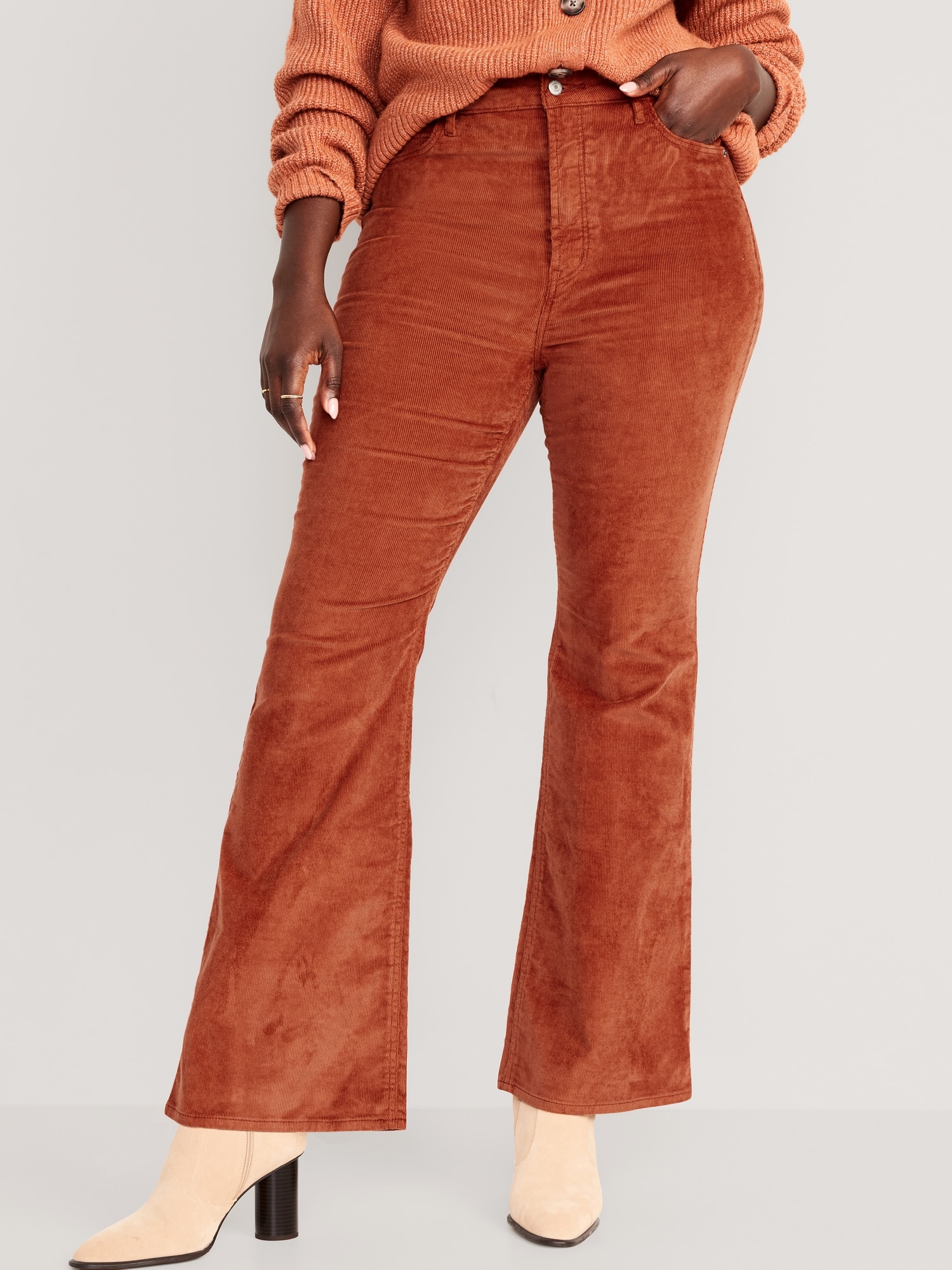 Women's High Waisted Multiple Pockets Corduroy Casual Flare Pants