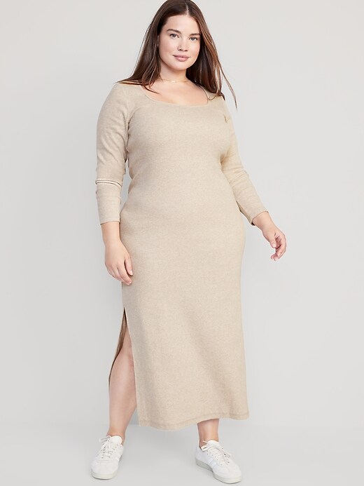 green emerald velvet dress Colette Premium Long Sleeved Ribbed Knit Maxi Dress in Dark Natural main image 0