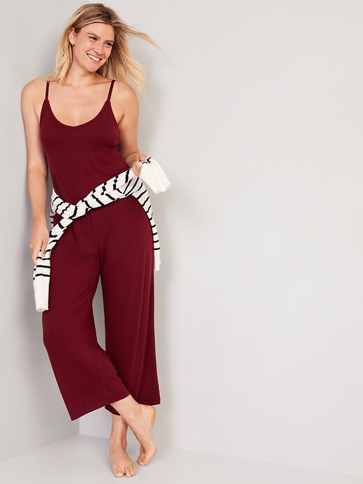 Image number 3 showing, Maternity Rib-Knit Cropped Wide-Leg Jumpsuit