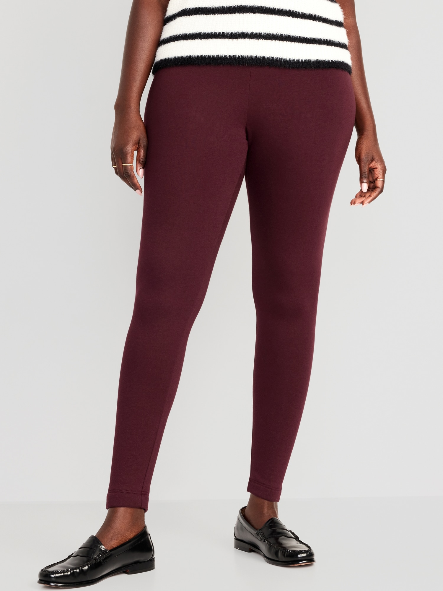 Burgundy Rose Gold Button & Zip Detail Leather Look Leggings