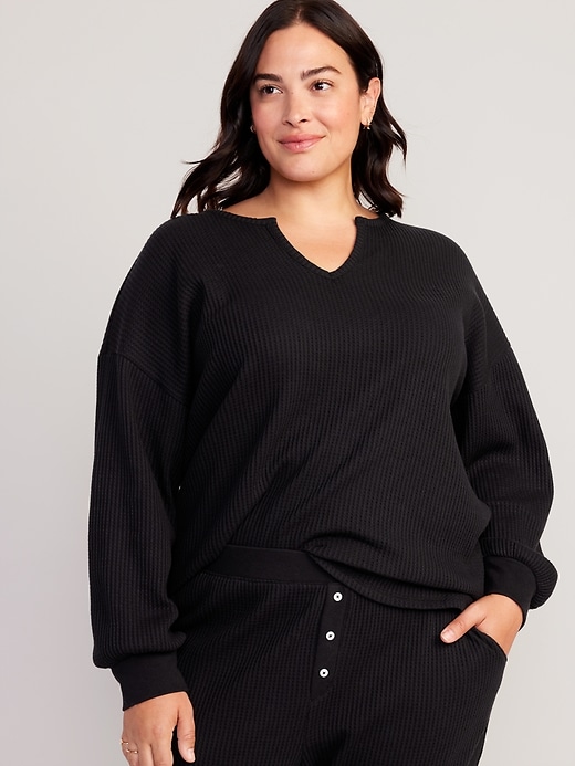 Image number 7 showing, Long Sleeve Waffle-Knit Pajama Top