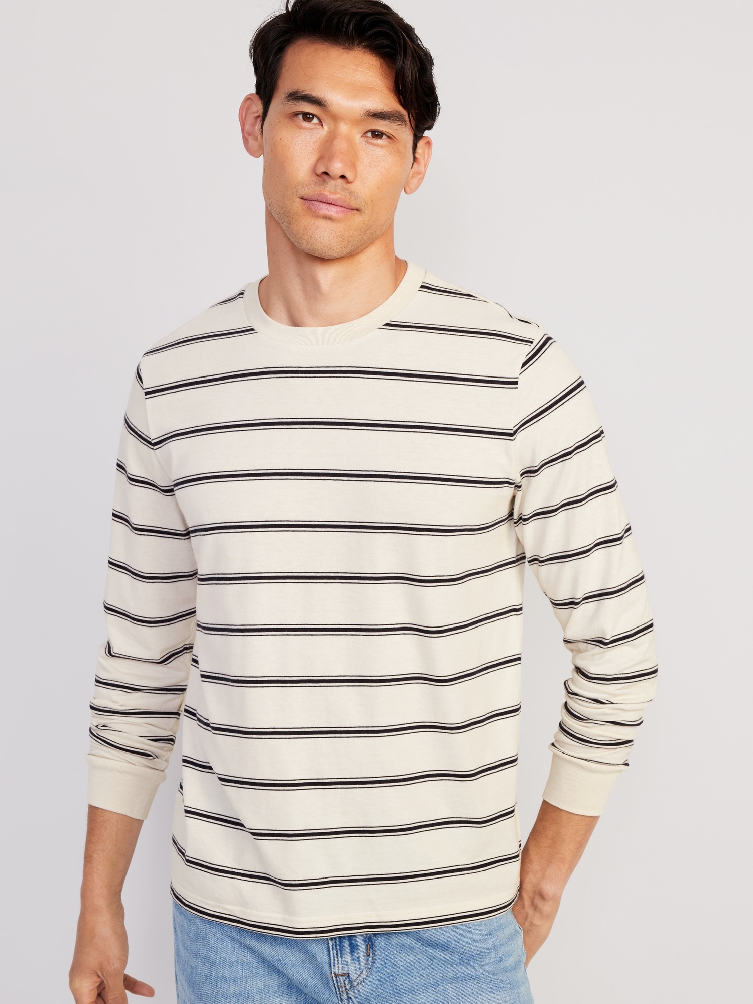 Striped Drop-Shoulder Long-Sleeve T-Shirt in Shirts & Tees