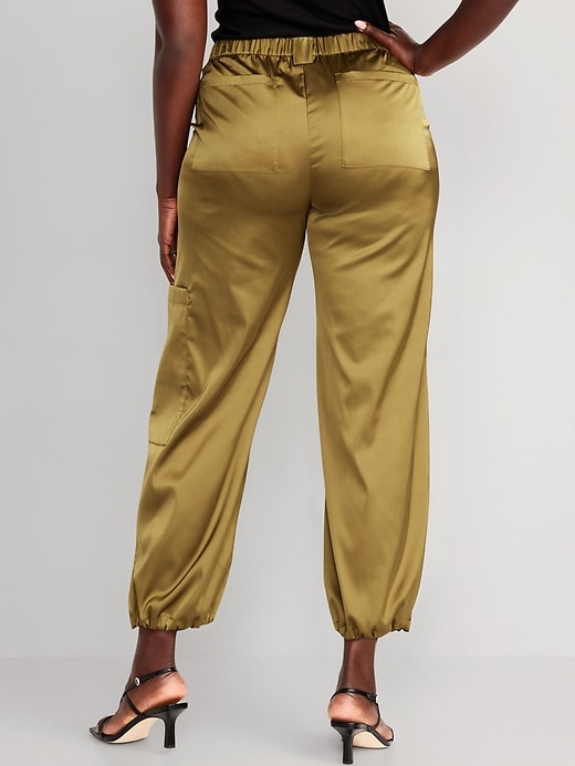 Image number 6 showing, High-Waisted Satin Cargo Jogger Pants