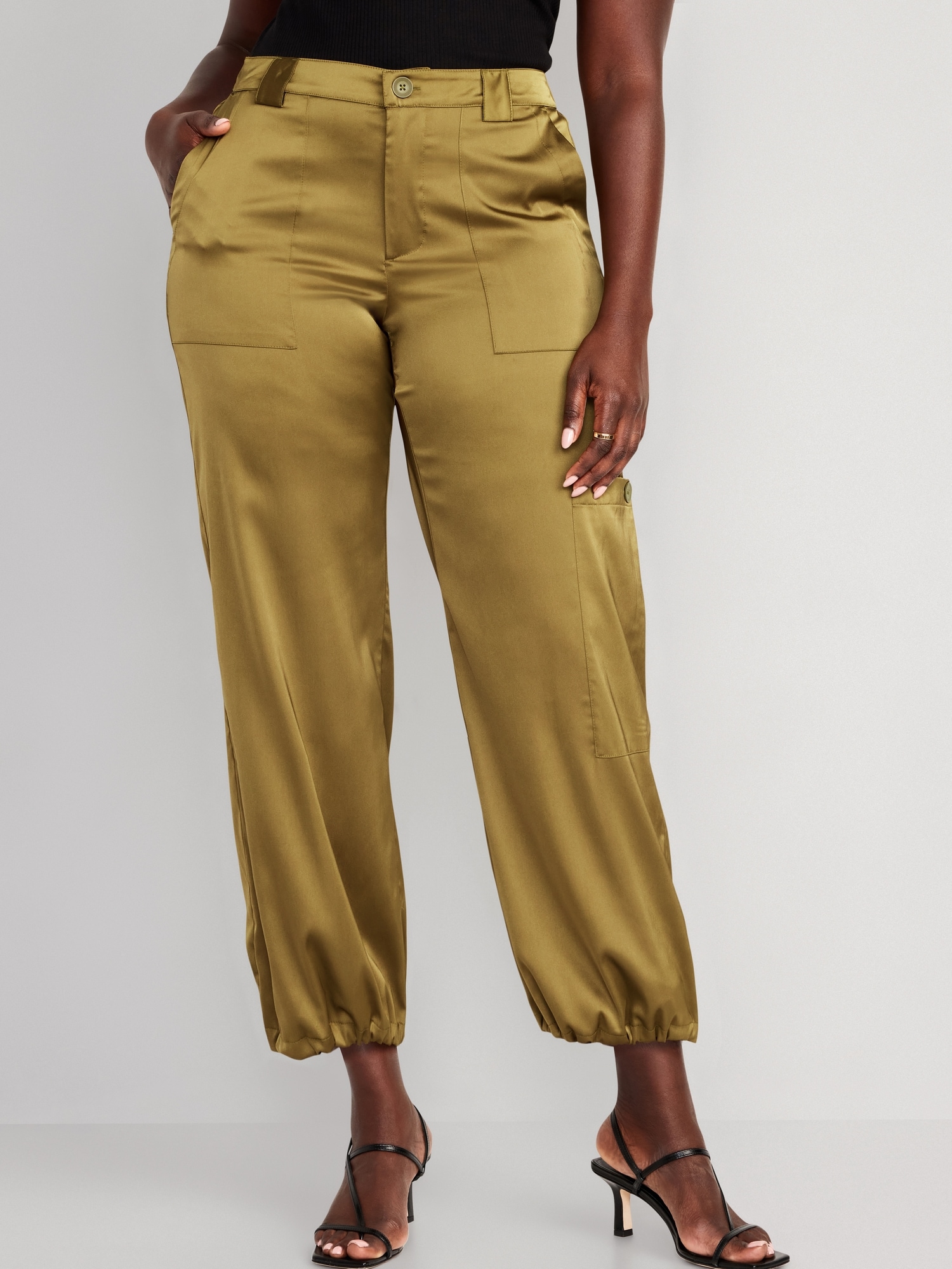 High-Waisted Satin Cargo Jogger Pants for Women | Old Navy