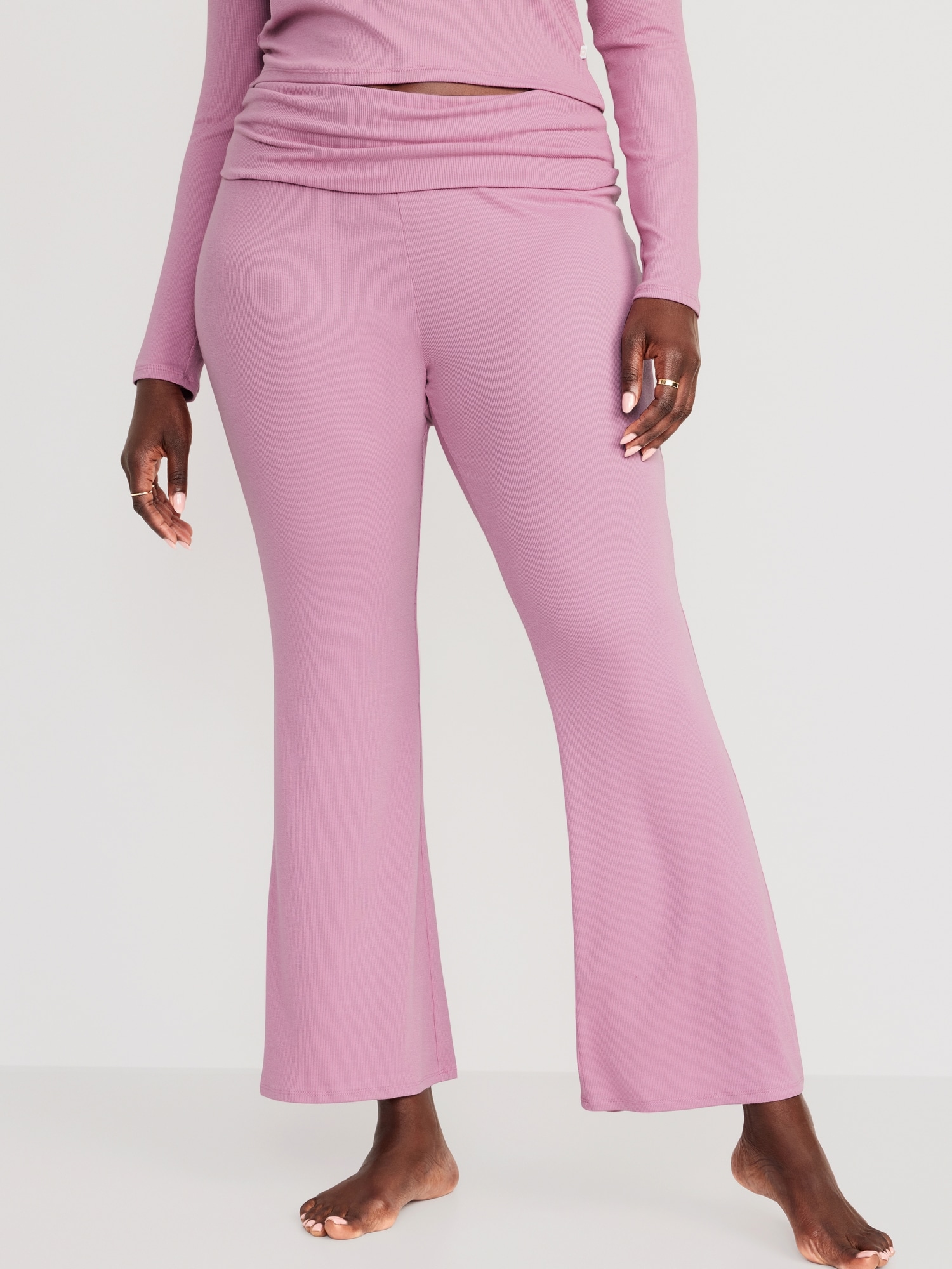 Mid-Rise UltraLite Foldover-Waist Flare Lounge Pants for Women, Old Navy  in 2023