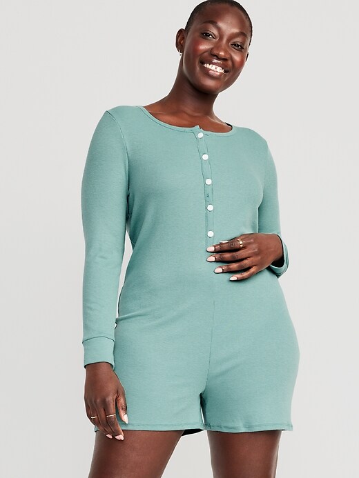 UltraLite Rib-Knit Henley Pajama Romper -- 3.5 inch inseam | Old Navy