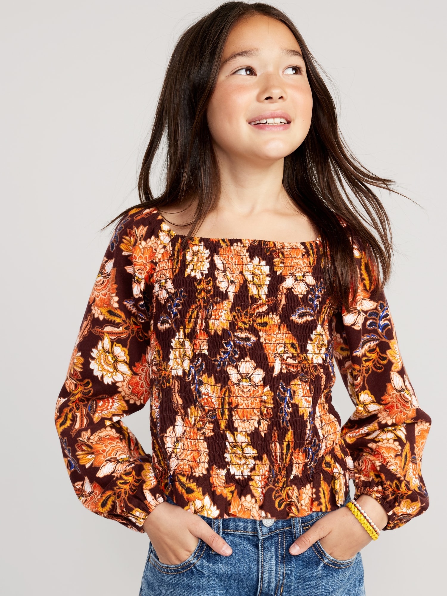 Printed Puff-Sleeve Smocked Dress for Girls