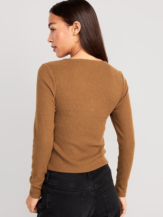 Image number 2 showing, Fitted Long-Sleeve Strappy Keyhole Top