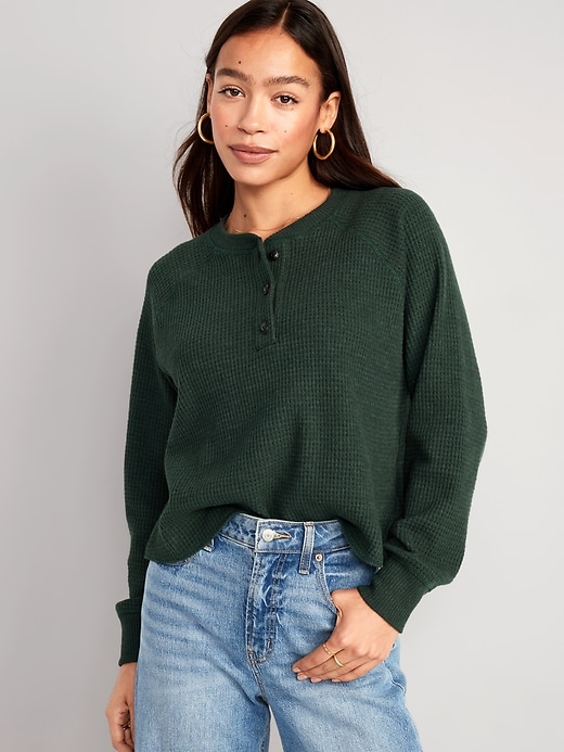 Plush Waffle-Knit Henley Top for Women | Old Navy