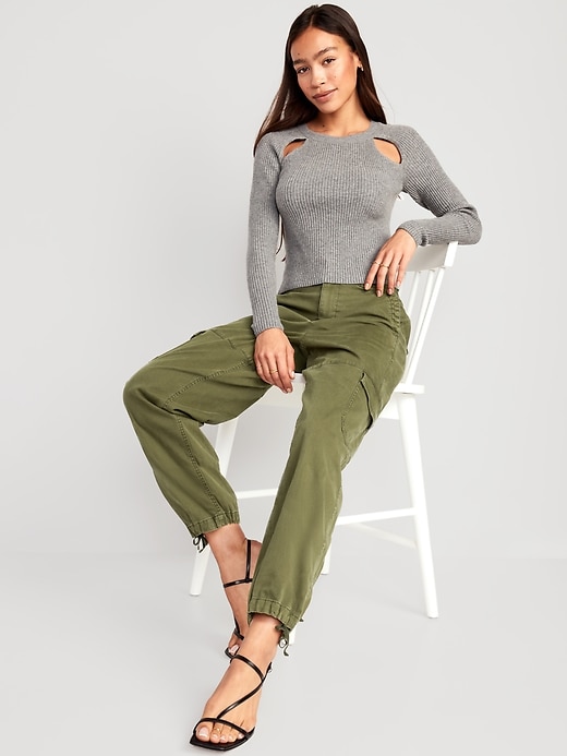 Image number 3 showing, High-Waisted Barrel-Leg Cargo Ankle Pants