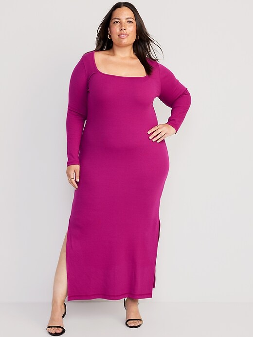 Image number 6 showing, Fitted Rib-Knit Square-Neck Midi Dress