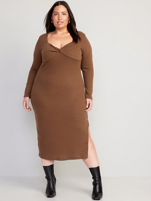 Image number 6 showing, Fitted Twist-Front Rib-Knit Midi Dress