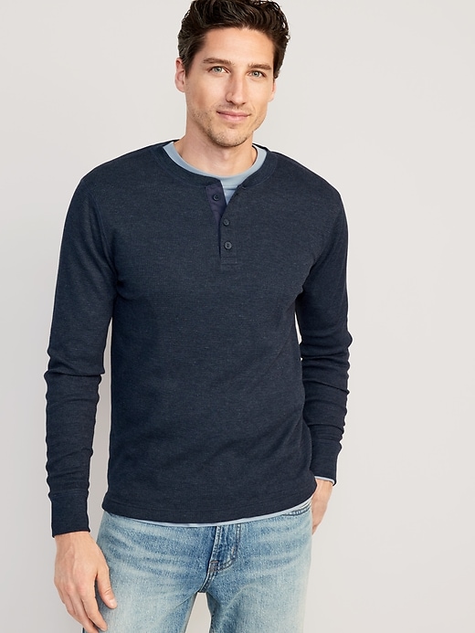 Waffle-Knit Henley T-Shirt | Old Navy