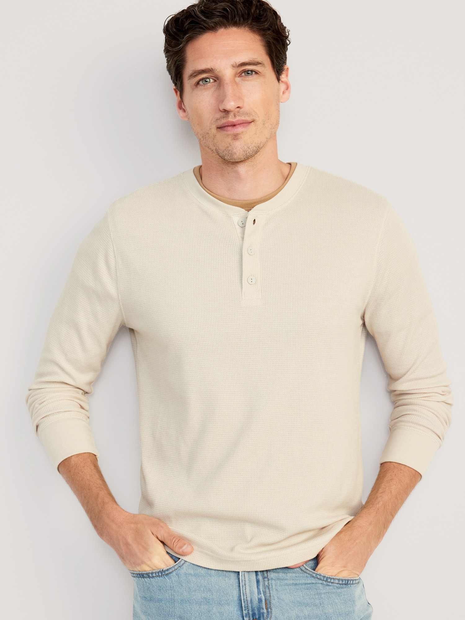 Hollister Henley Shirt Mens Size M Long Sleeve Solid Blue Cotton Large Logo