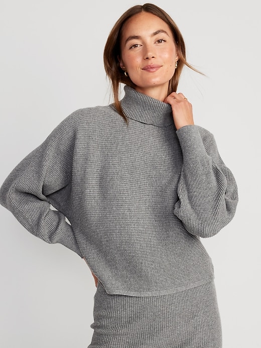 Image number 1 showing, Cropped Rib-Knit Turtleneck Sweater