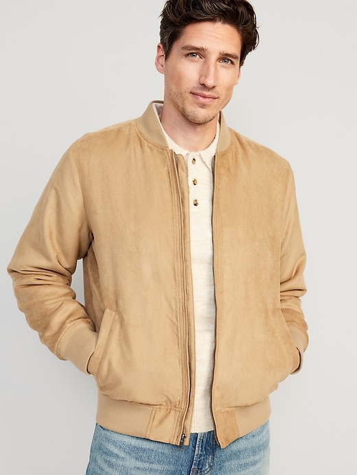 View large product image 1 of 3. Faux-Suede Bomber Jacket