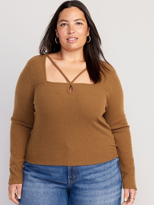Image number 6 showing, Fitted Long-Sleeve Strappy Keyhole Top