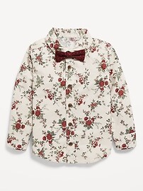 View large product image 3 of 3. Long-Sleeve Printed Oxford Shirt & Bow-Tie Set for Toddler Boys