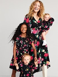View large product image 3 of 3. Long-Sleeve Matching Floral-Print Ruffle-Trim Dress for Baby