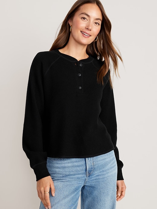 Image number 1 showing, Plush Waffle-Knit Henley Top