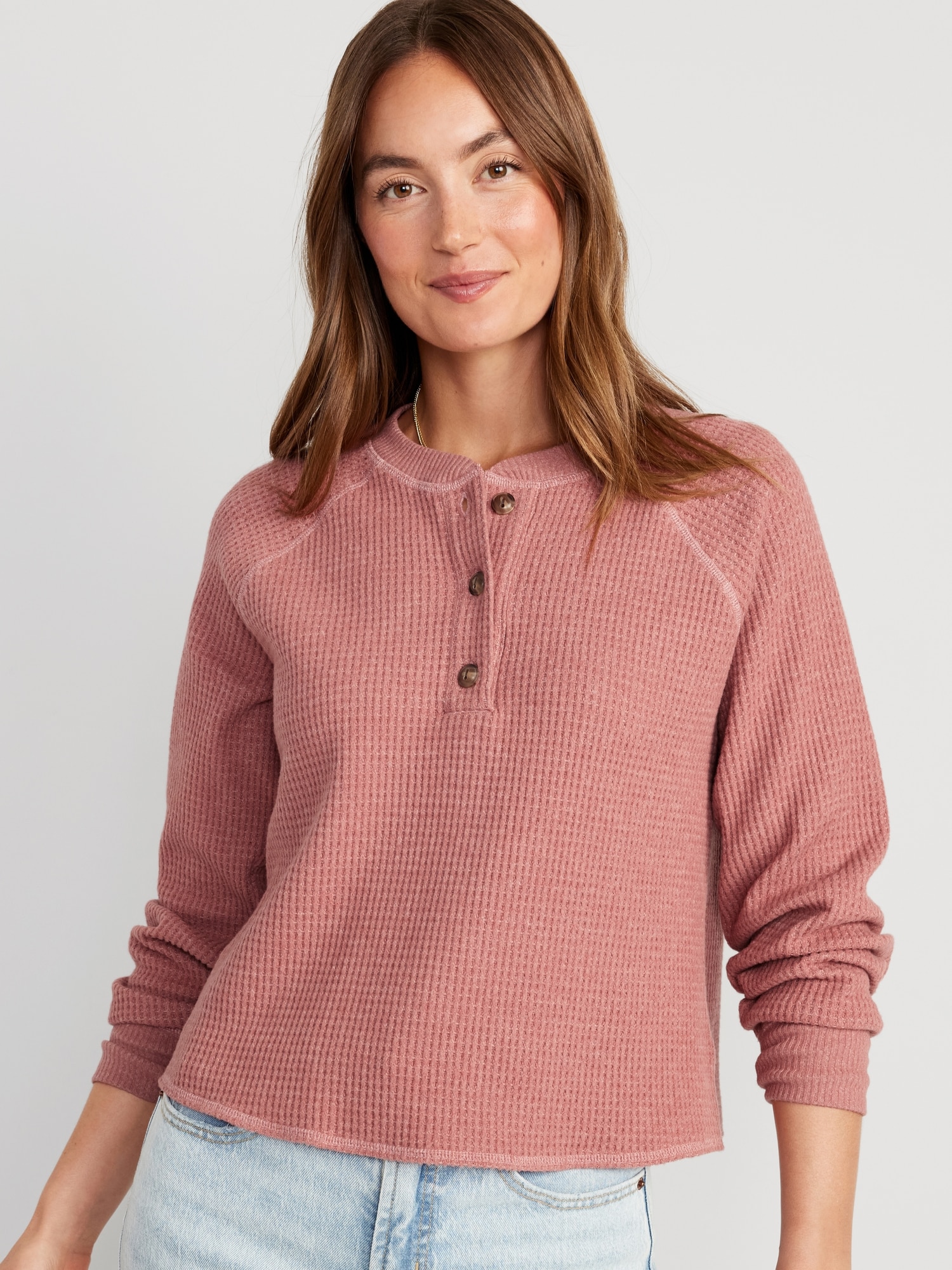 Plush Waffle-Knit Henley Top