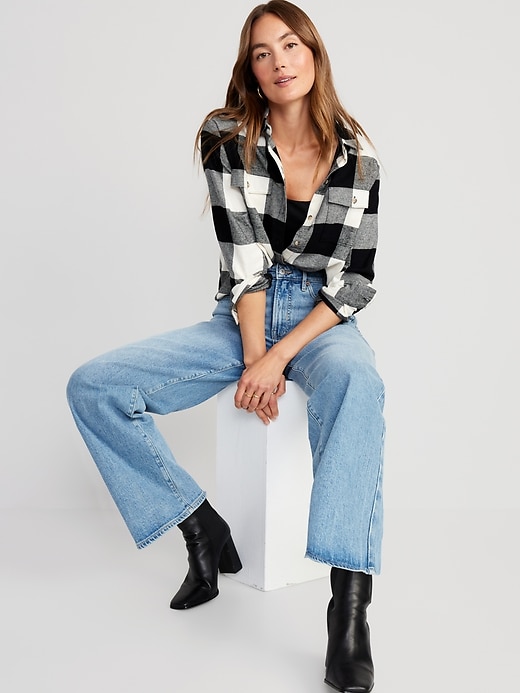 Image number 3 showing, Loose Flannel Boyfriend Shirt for Women