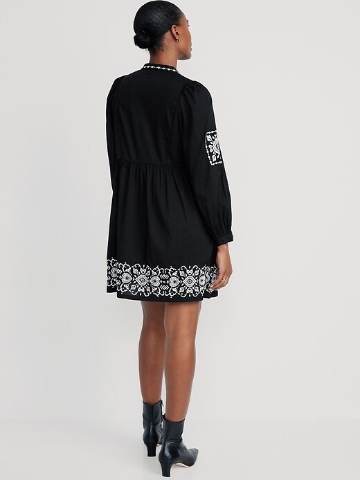 Long-Sleeve Embroidered Mini Swing Dress | Old Navy
