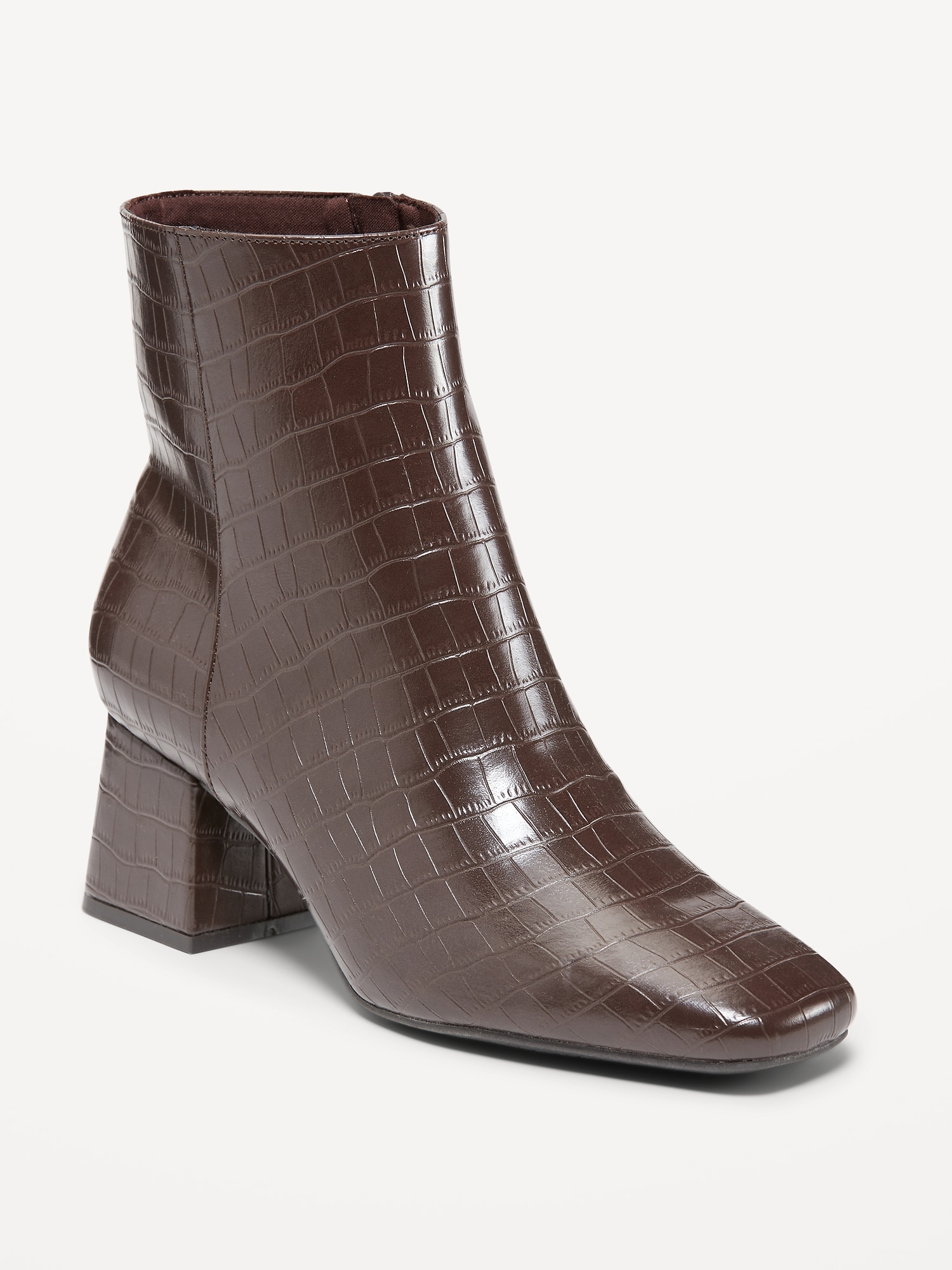 Faux Leather Square Toe Boots