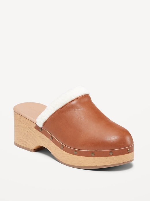Image number 1 showing, Faux-Leather Sherpa-Lined Clogs
