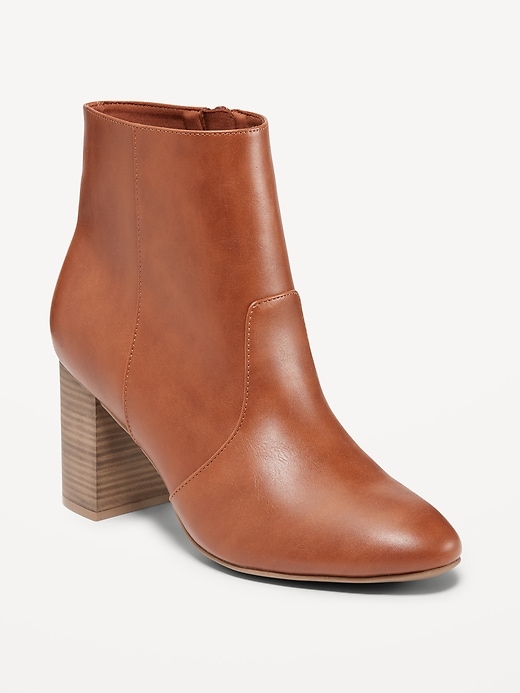 Image number 1 showing, Faux Leather Block Heel Ankle Boots