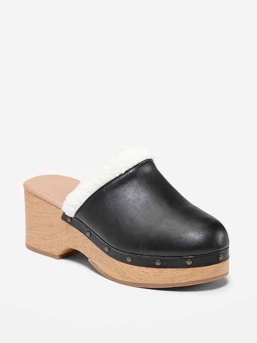 Image number 1 showing, Faux-Leather Sherpa-Lined Clogs