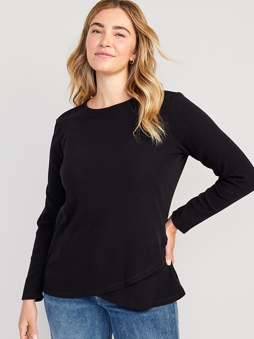 View large product image 1 of 2. Maternity Long Sleeve Wrap Front T-Shirt