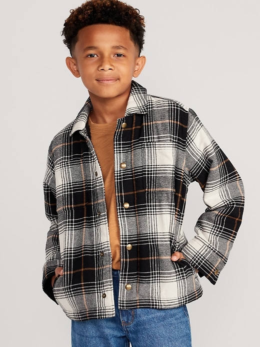 View large product image 1 of 3. Soft-Brushed Flannel Sherpa-Lined Shacket for Boys
