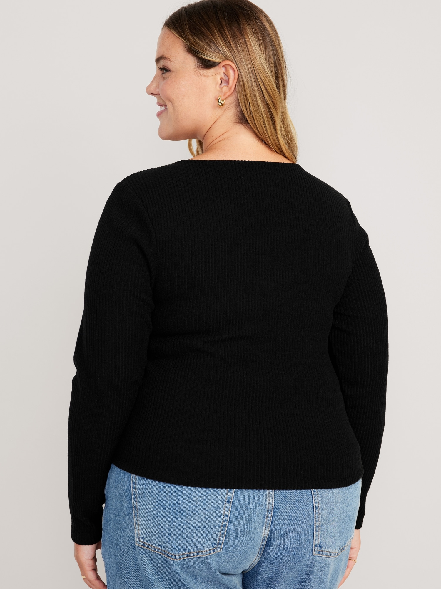 Fitted Long-Sleeve Strappy Top Old for Navy Women | Keyhole