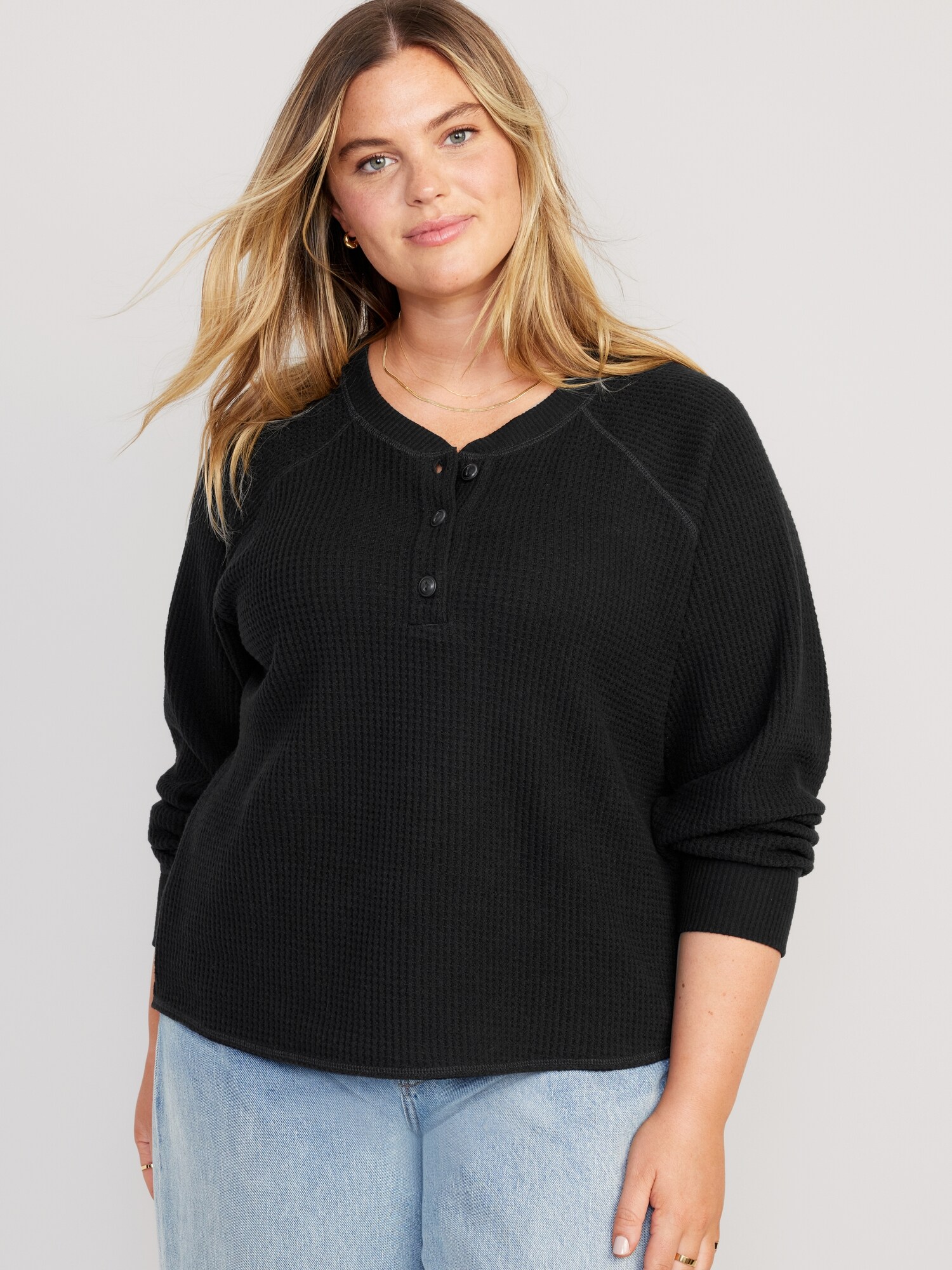 Plush Waffle-Knit Henley Top | Old Navy