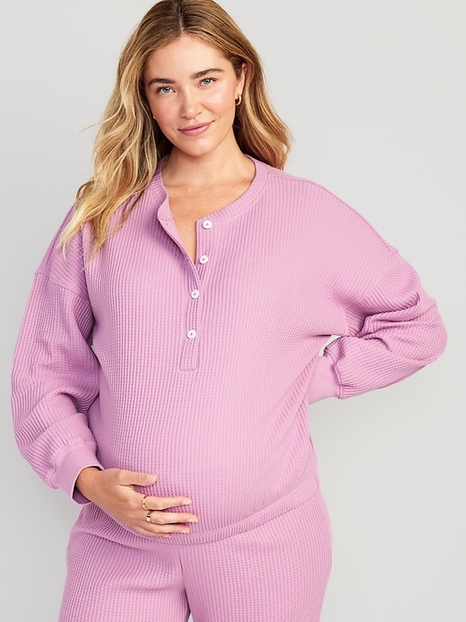 Maternity Waffle Knit Henley Pajama Top
