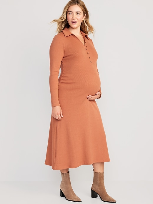 View large product image 1 of 2. Maternity Fit & Flare Henley Midi Dress