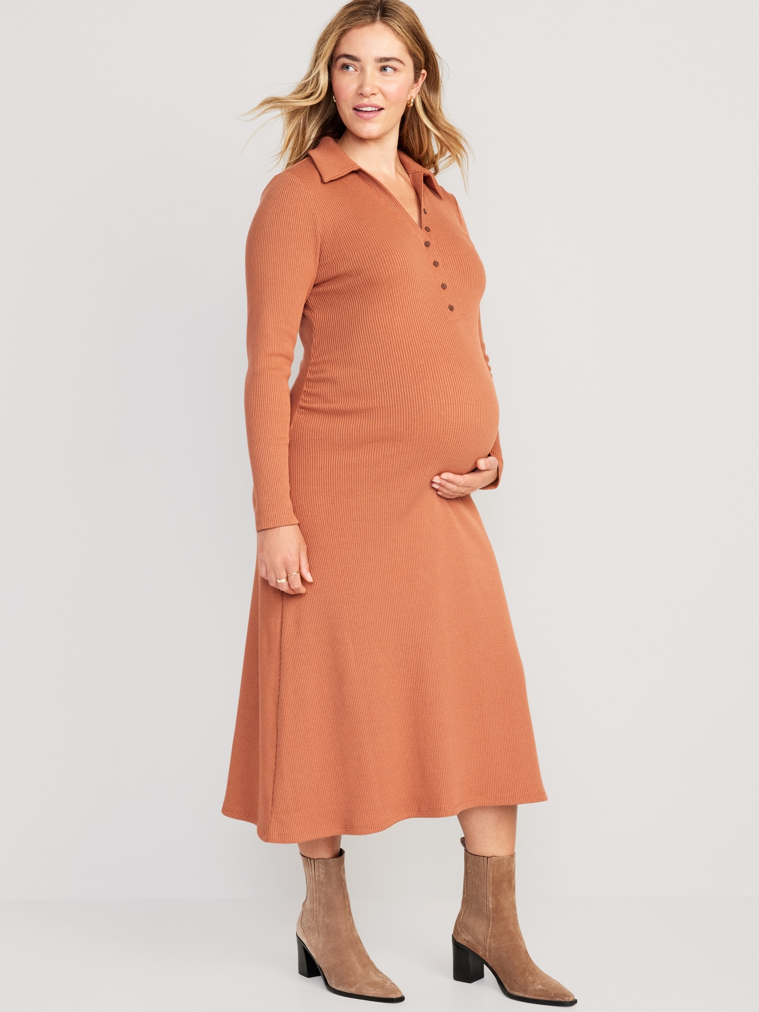 Maternity Fit & Flare Henley Midi Dress