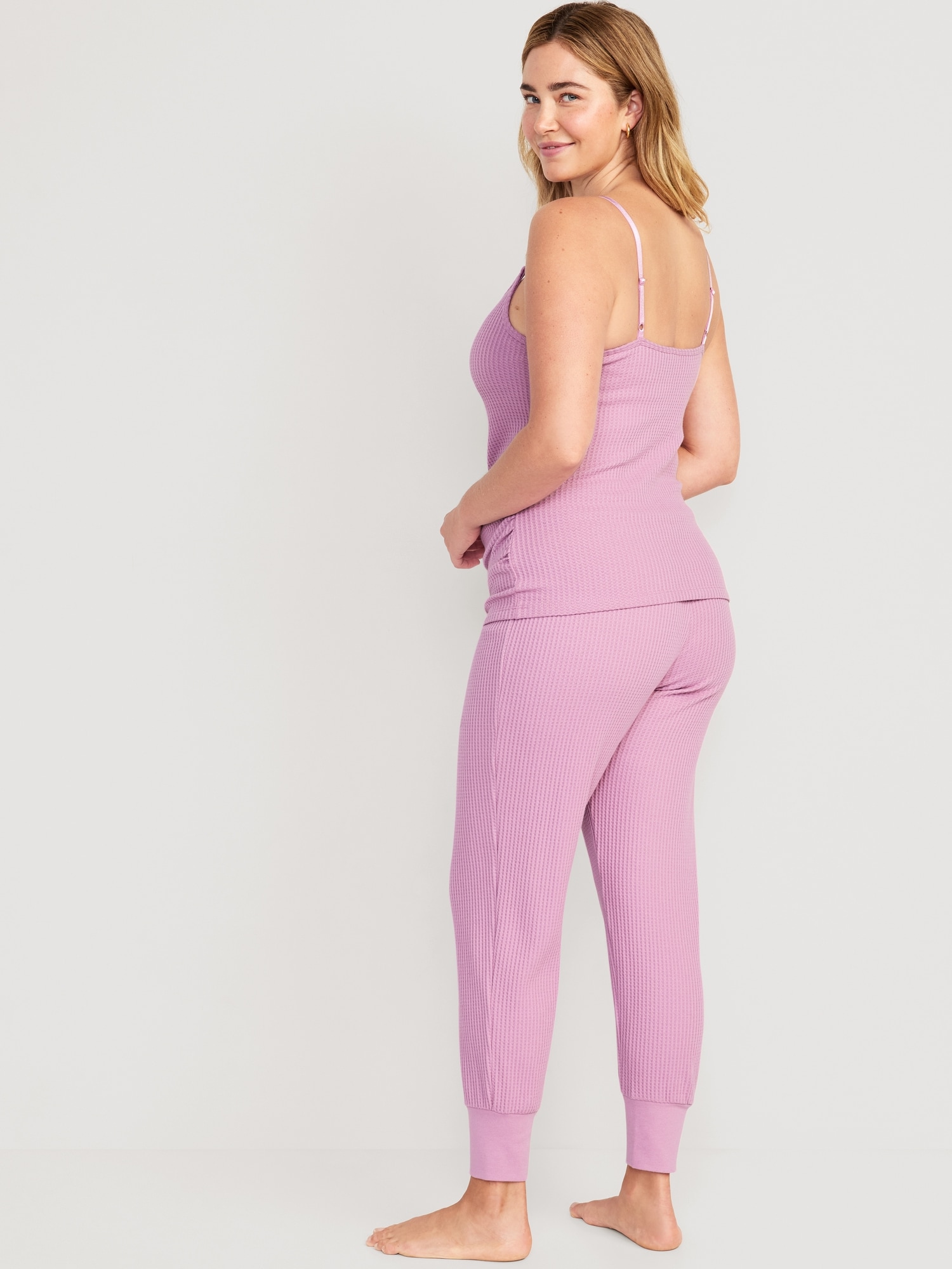 Women's Cotton Waffle Knit Thermal Underwear Stretch Shirt & Pants Set  Purple L