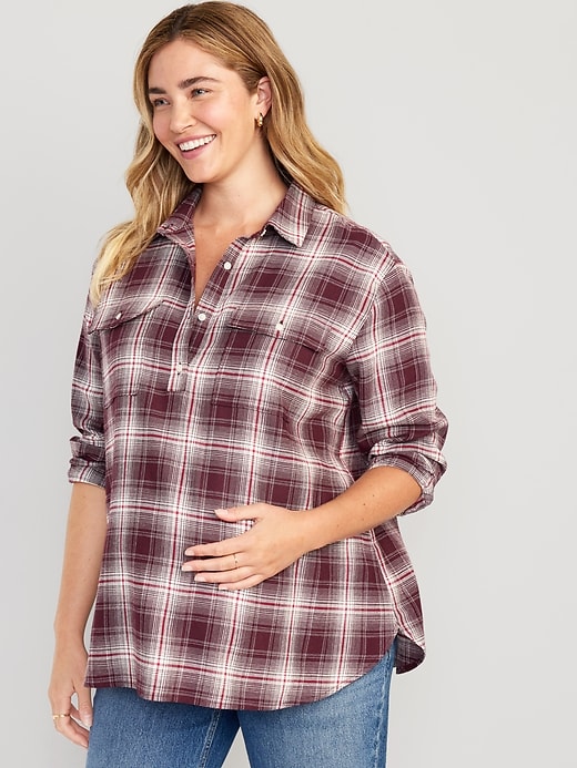 View large product image 1 of 3. Maternity Utility Flannel Boyfriend Shirt