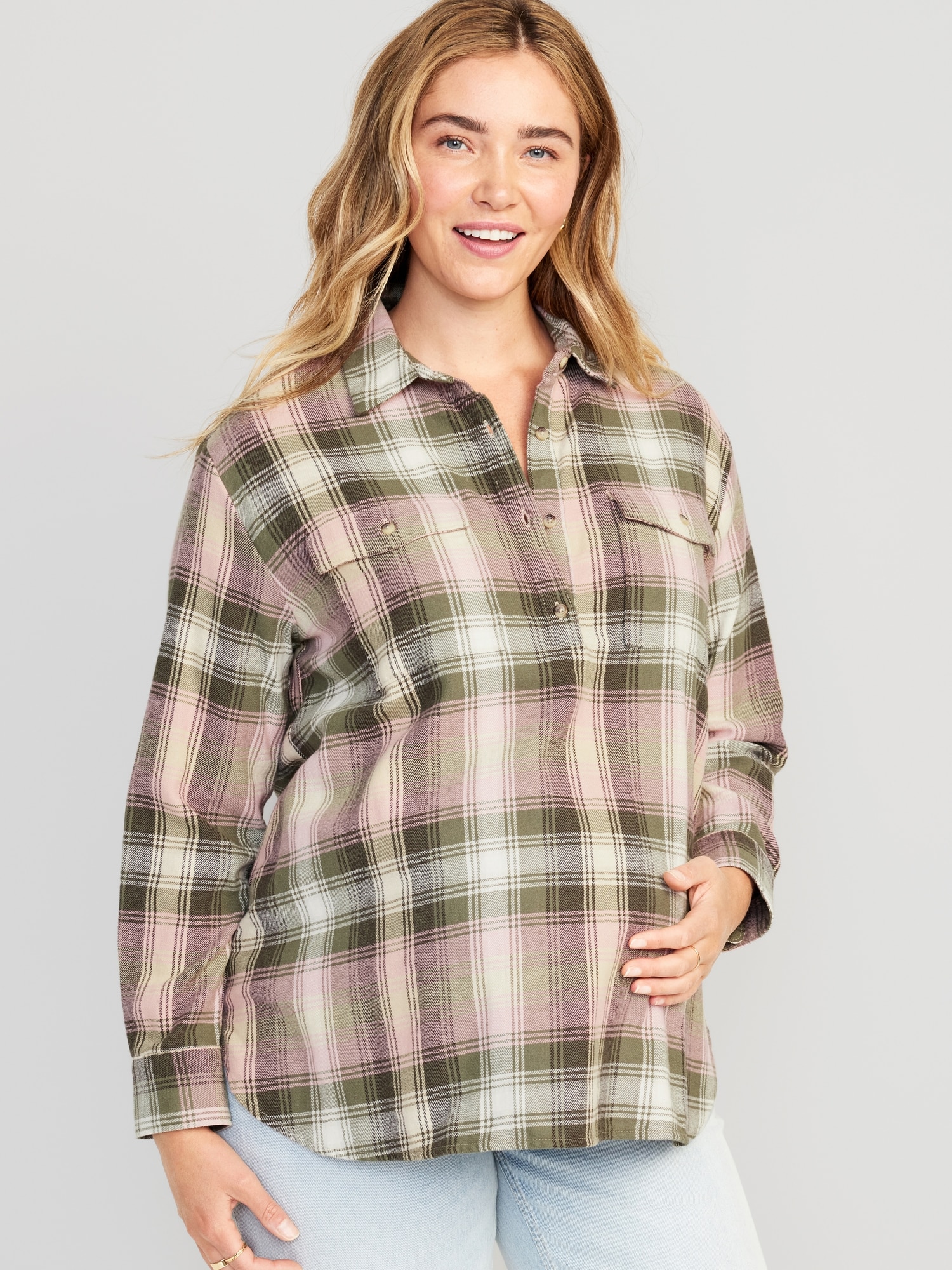 Maternity Utility Flannel Boyfriend Shirt