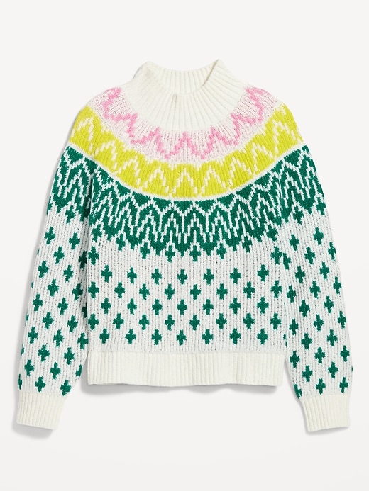 Image number 4 showing, Mock-Neck Fair Isle Cropped Sweater