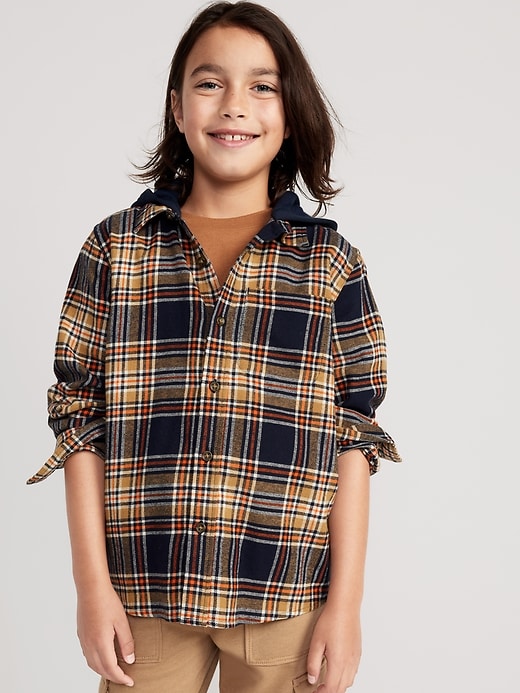 View large product image 1 of 3. Hooded Soft-Brushed Flannel Shirt for Boys