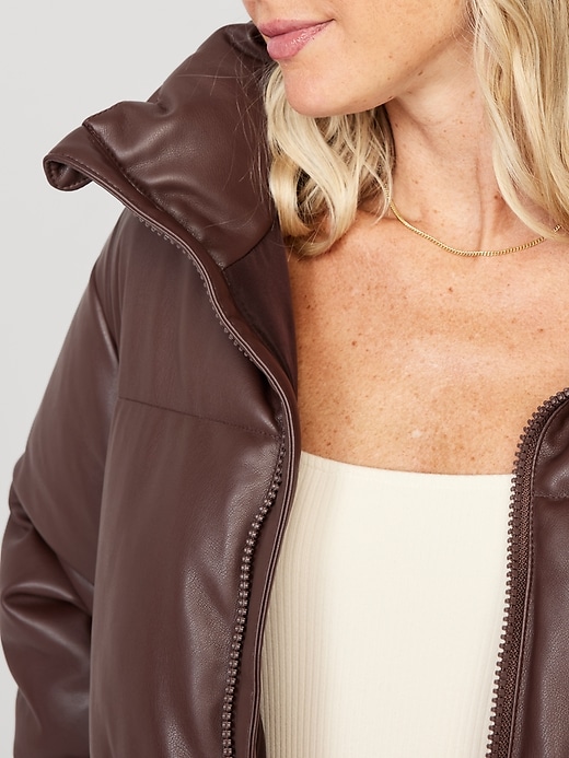 Image number 4 showing, Mock-Neck Faux-Leather Puffer Jacket
