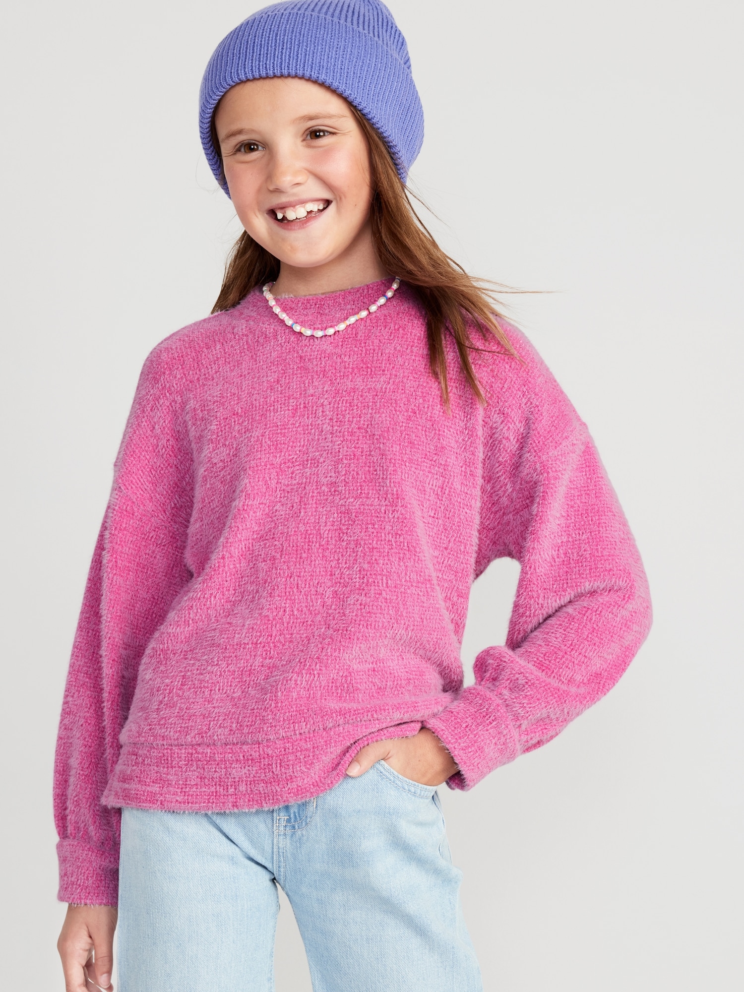 Textured-Chenille Mock-Neck Sweatshirt for Girls | Old Navy