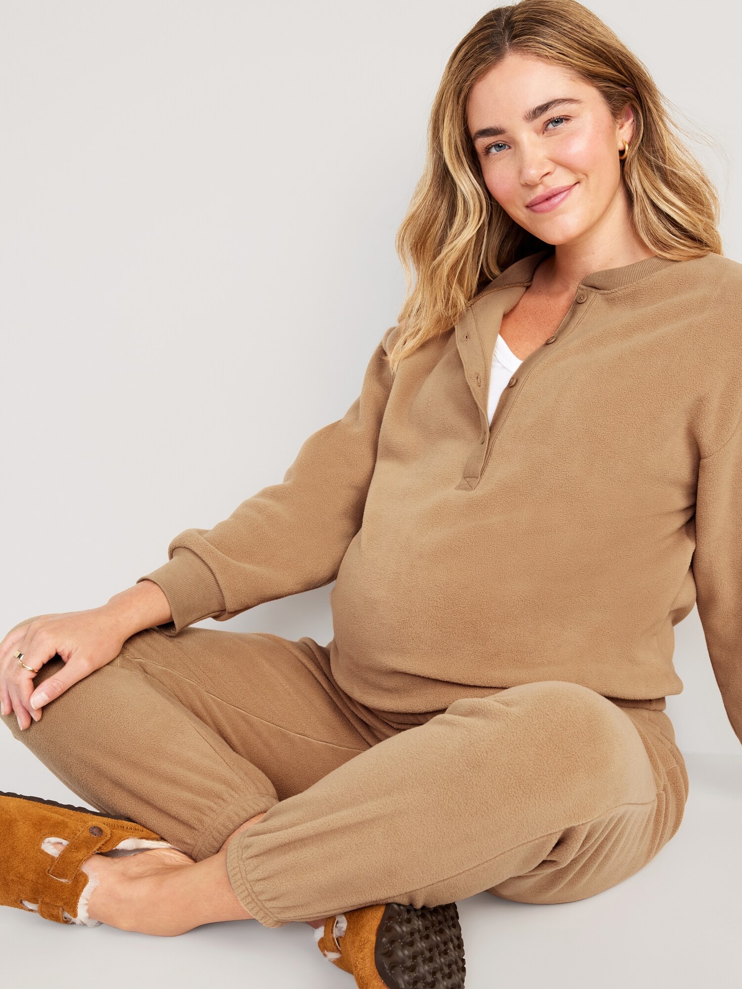 Maternity Microfleece Henley Pajama Top